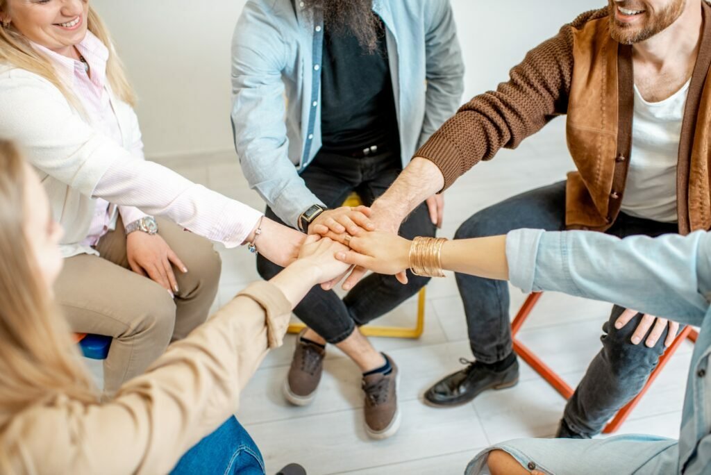 Group of people during the psychological therapy indoors